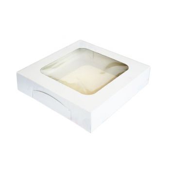 กล่องแฮนเมดเค้ก 2 ปอนด์  เจาะพลาสติกใส  9.5 x 9.5 x 2 นิ้ว