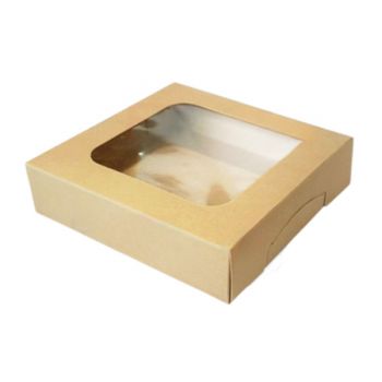 กล่องแฮนเมดเค้ก 3 ปอนด์  เจาะพลาสติกใส ทรงเตี้ย 10.5 x 10.5 x 2.5 นิ้ว  